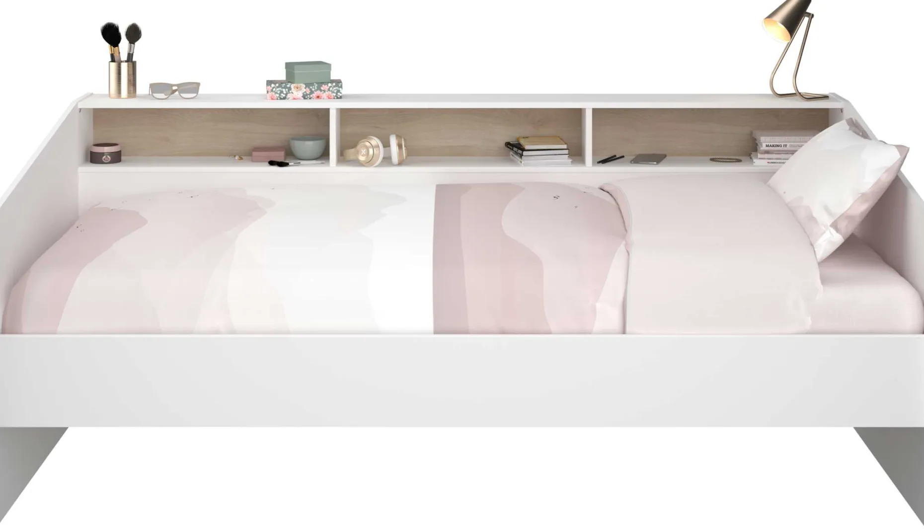 Kinderbett Sleep 90x200cm mit Stauraum - weiß/Eiche Dekor