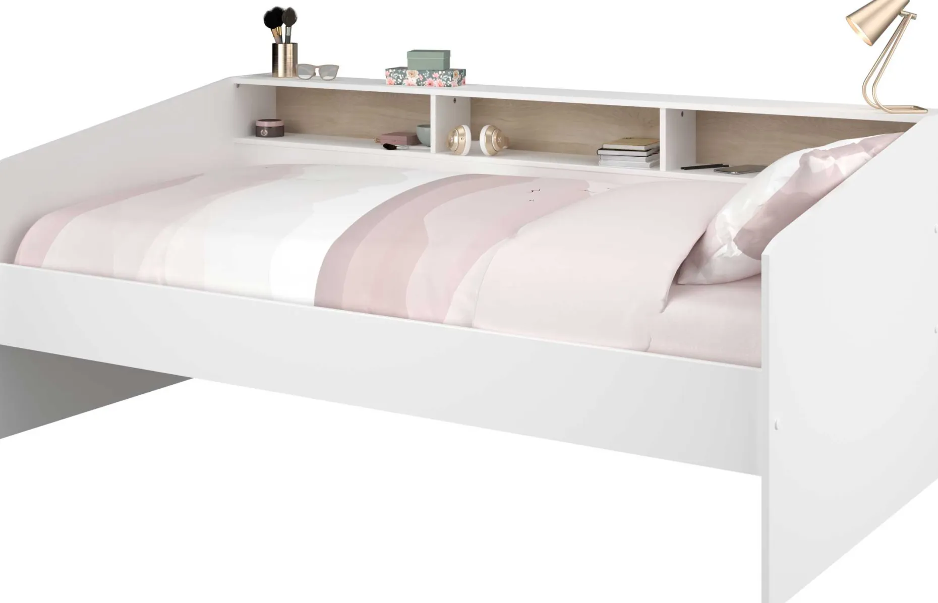 Kinderbett Sleep 90x200cm mit Stauraum - weiß/Eiche Dekor
