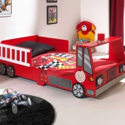 Kinderbett (70x140cm) Feuerwehr - mit LED-Beleuchtung - rot