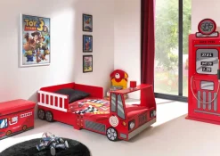 Kinderbett (70x140cm) Feuerwehr - mit LED-Beleuchtung - rot