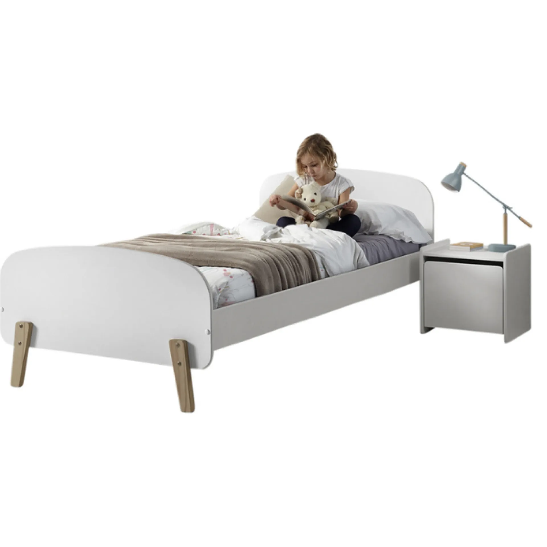 Kinder Vipack Kinderbett 90x200 cm mit Lattenrost und Nachttisch Kiddy-