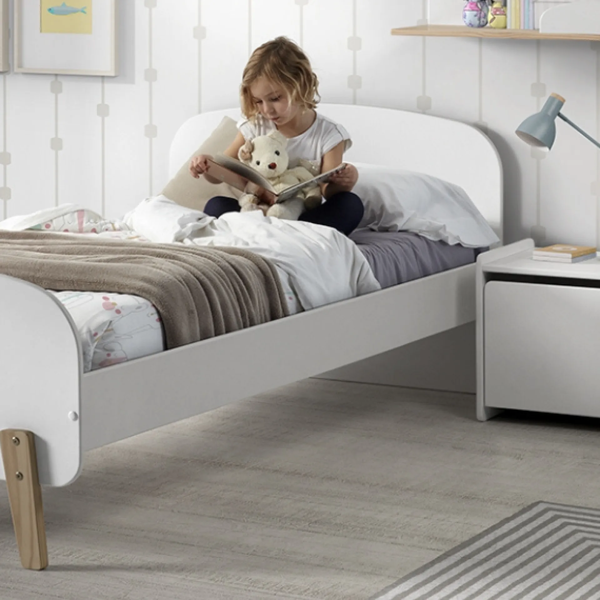 Kinder Vipack Kinderbett 90x200 cm mit Lattenrost und Nachttisch Kiddy-
