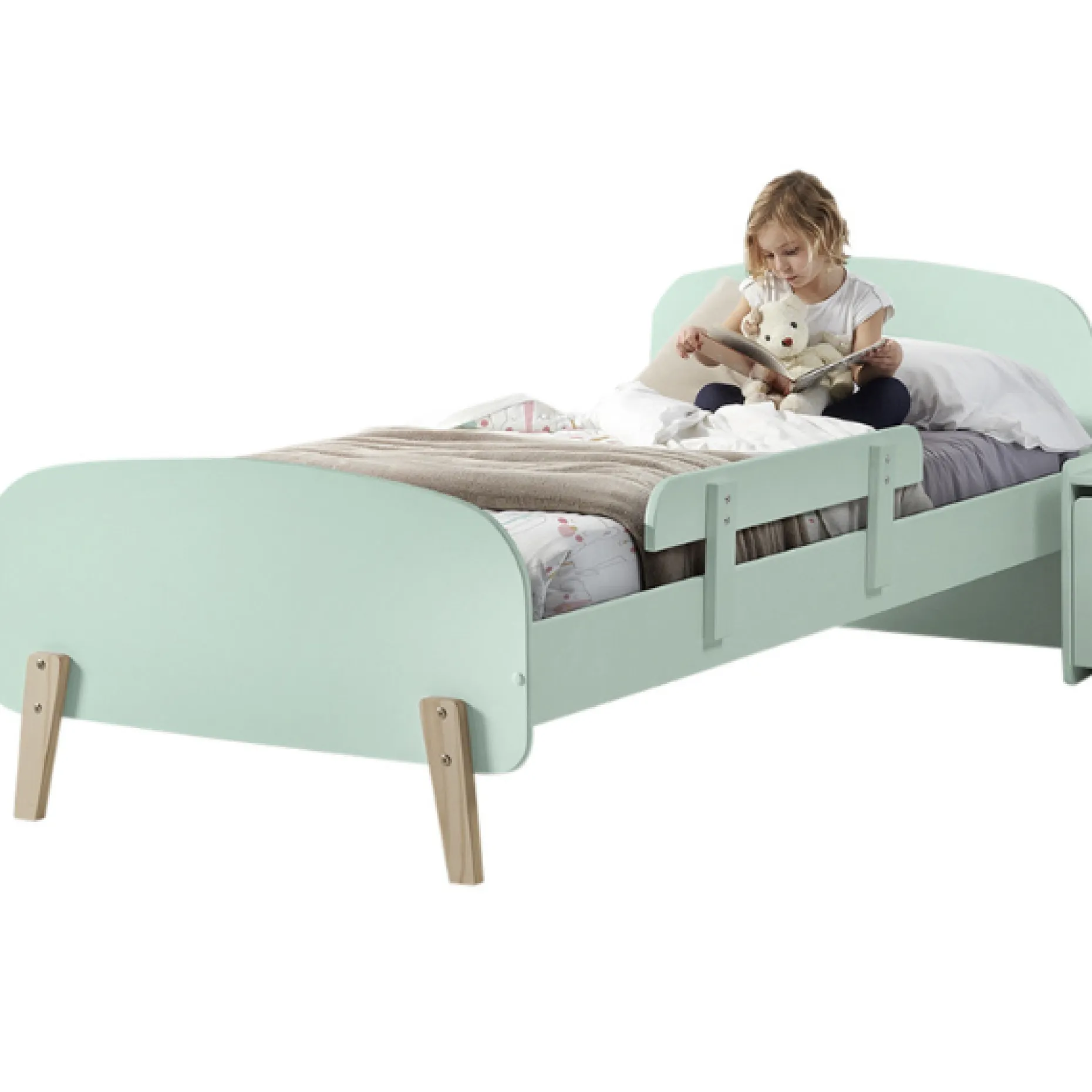Kinderbett 90x200 mit Bettgitter - mintgrün