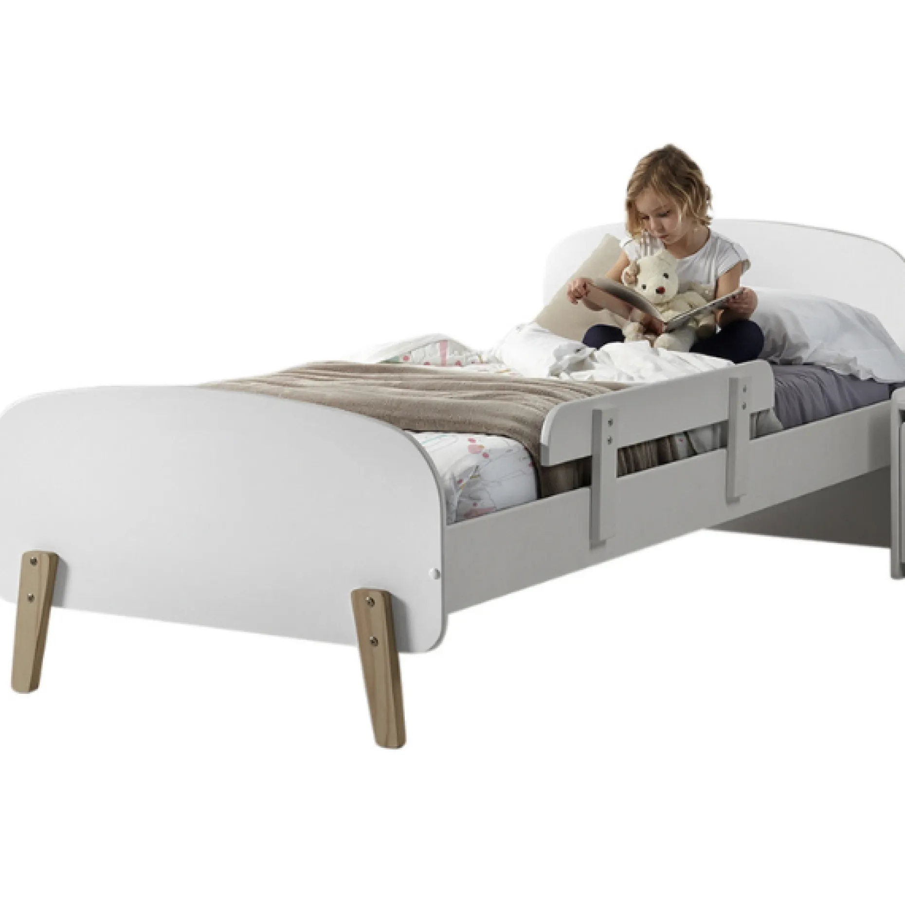 Kinderbett 90x200 mit Bettgitter - weiß