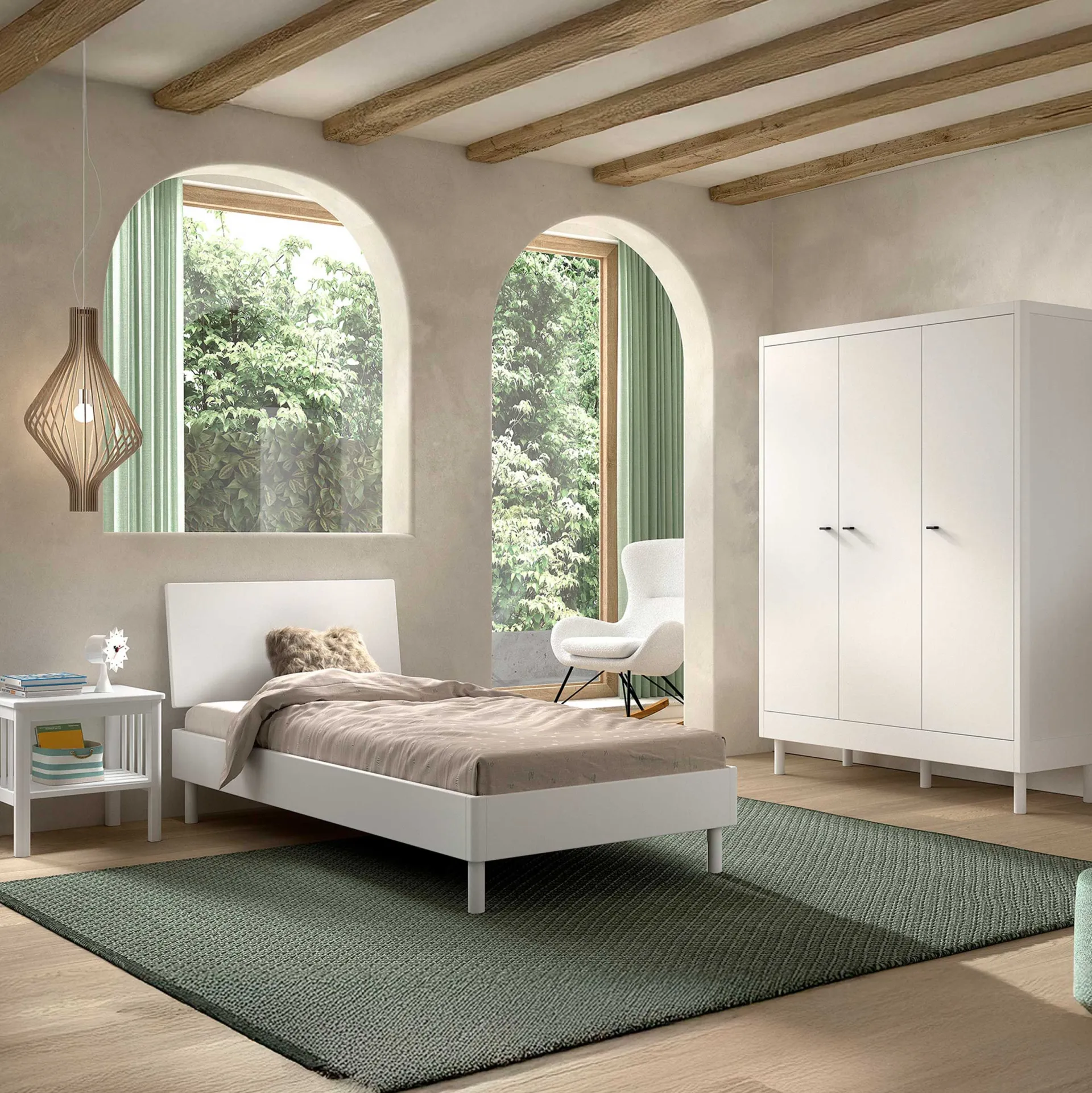 Kinder Vipack Kinderzimmer Forrest: Nachttisch, Bett 90x200, Kleiderschrank - buche