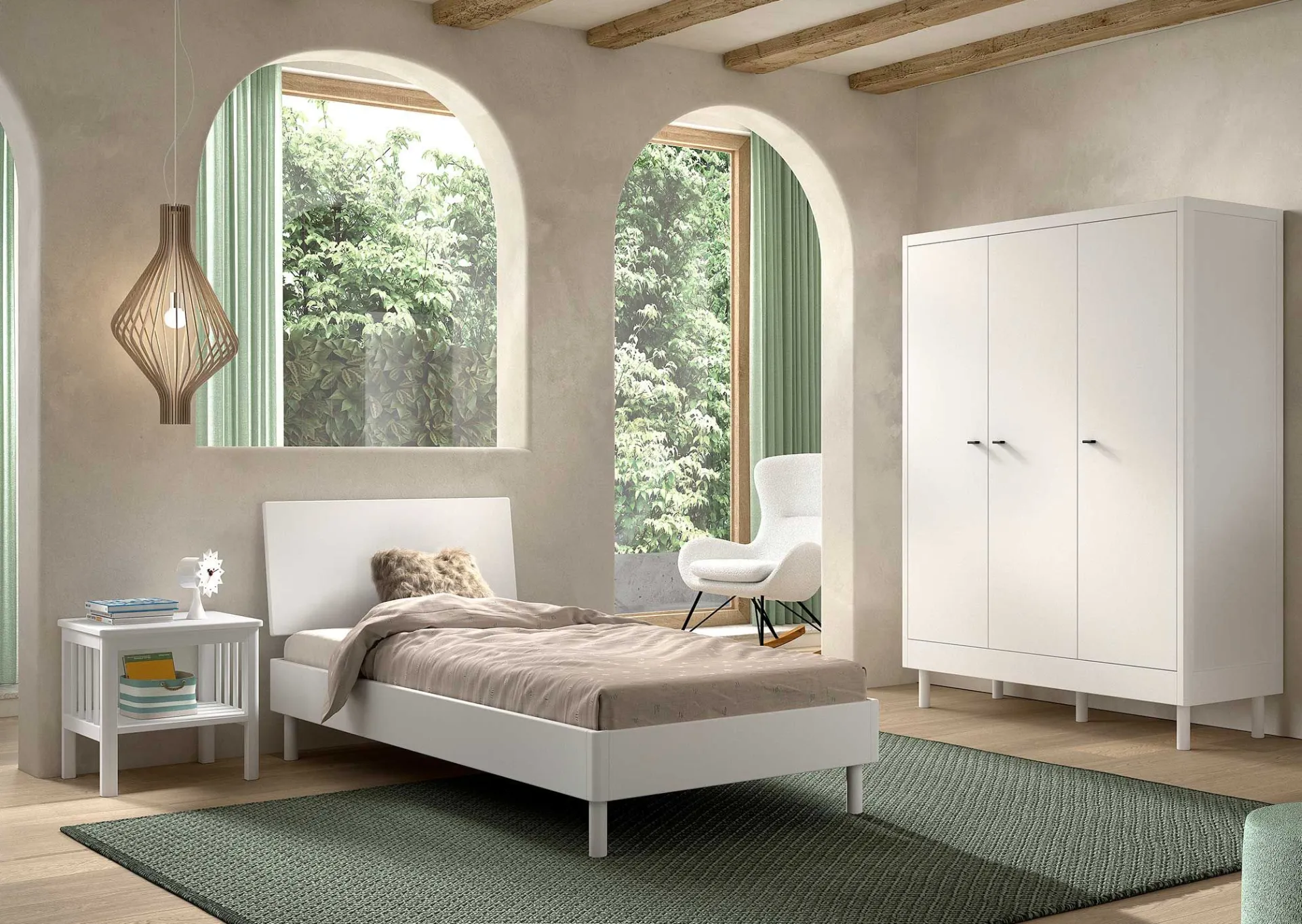 Kinder Vipack Kinderzimmer Forrest: Nachttisch, Bett 90x200, Kleiderschrank - buche