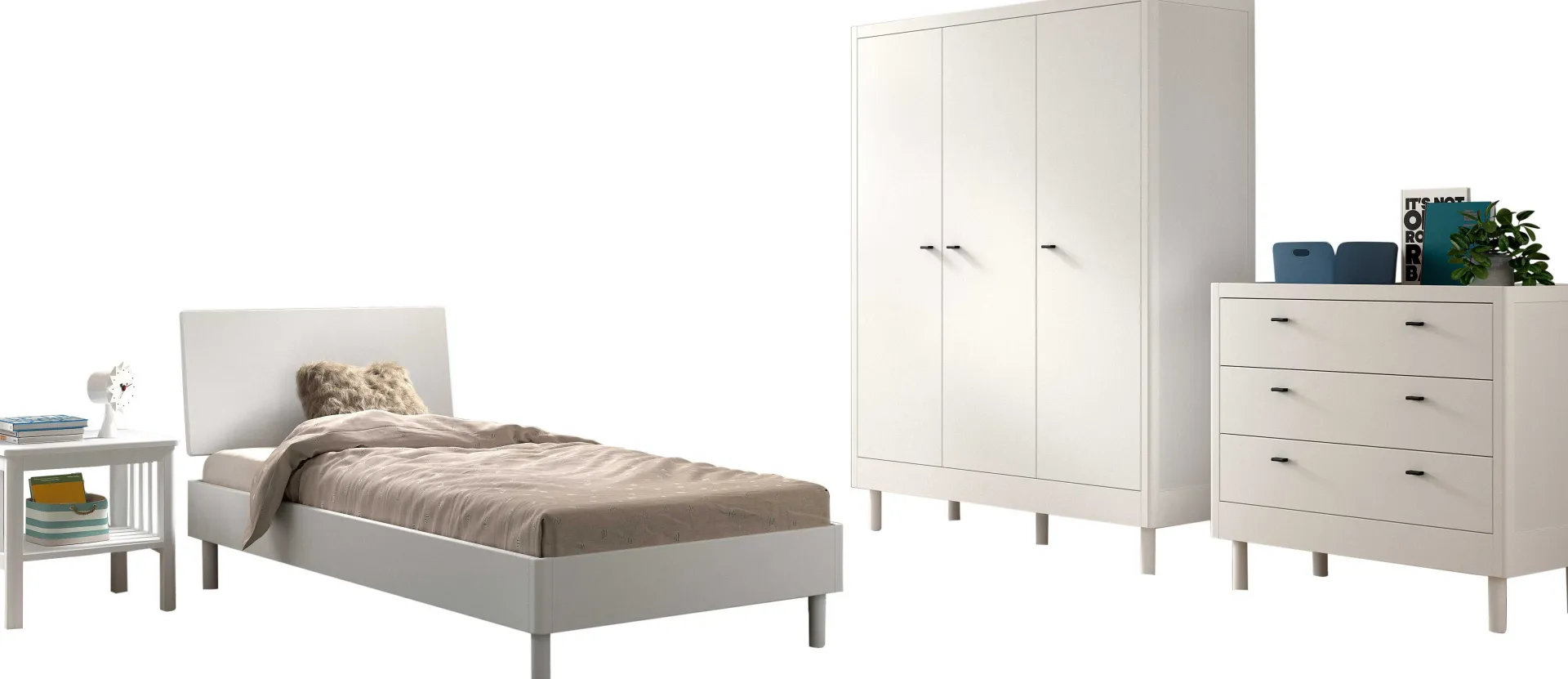 Kinder Vipack Kinderzimmer Forrest: Nachttisch, Bett 90x200, Kleiderschrank, Kommode - buche