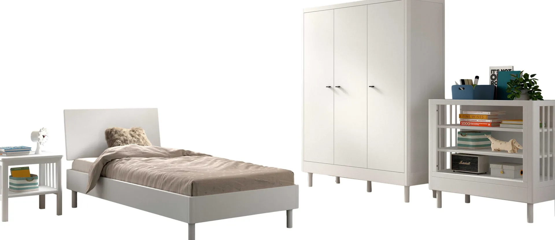 Kinder Vipack Kinderzimmer Forrest: Nachttisch, Bett 90x200, Kleiderschrank, Regal - buche