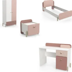 Kinder CBA Kinderzimmer Janne: Bett 90x200cm, Nachttisch, Kleiderschrank, Schreibtisch - /weiß