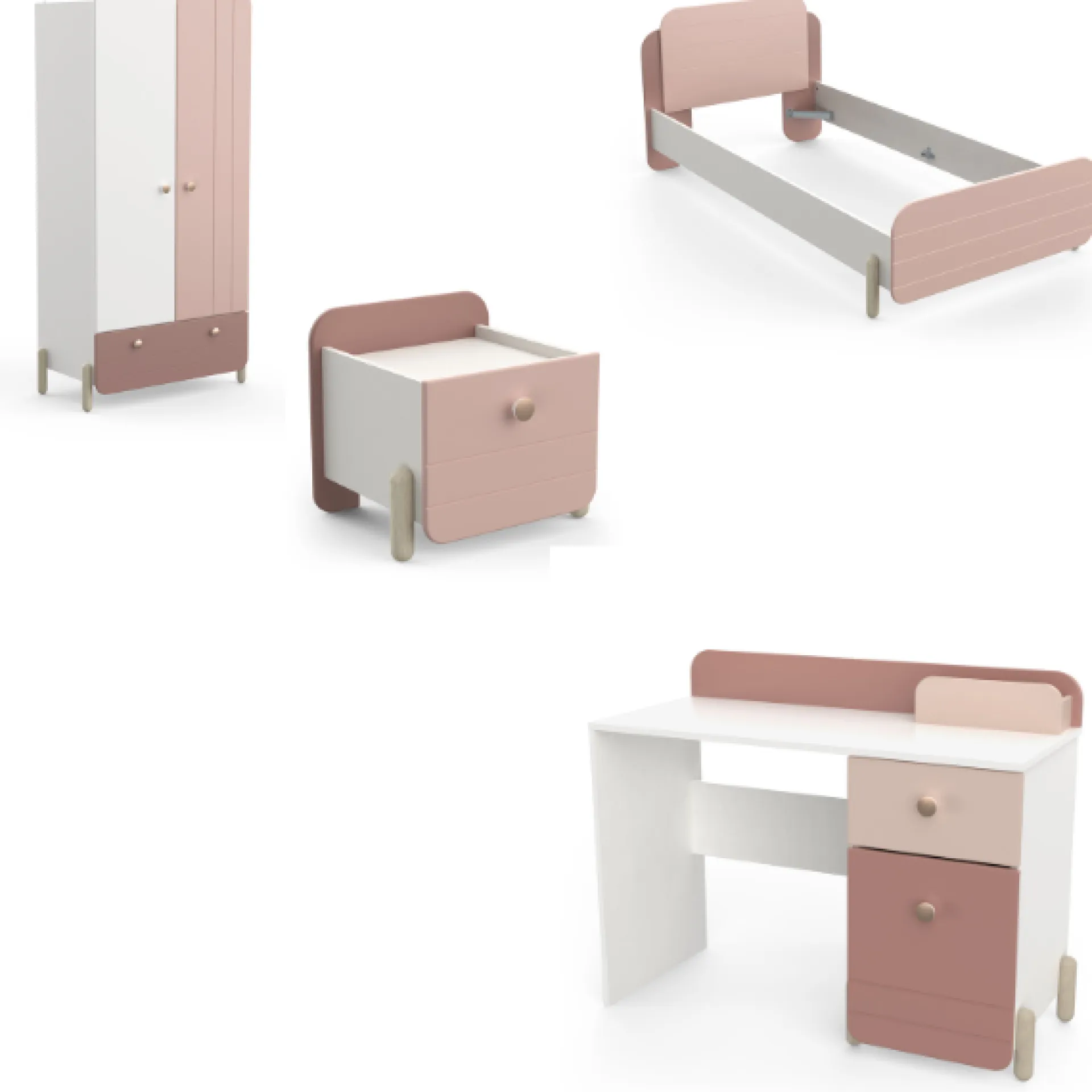 Kinder CBA Kinderzimmer Janne: Bett 90x190cm, Nachttisch, Kleiderschrank, Schreibtisch - /weiss