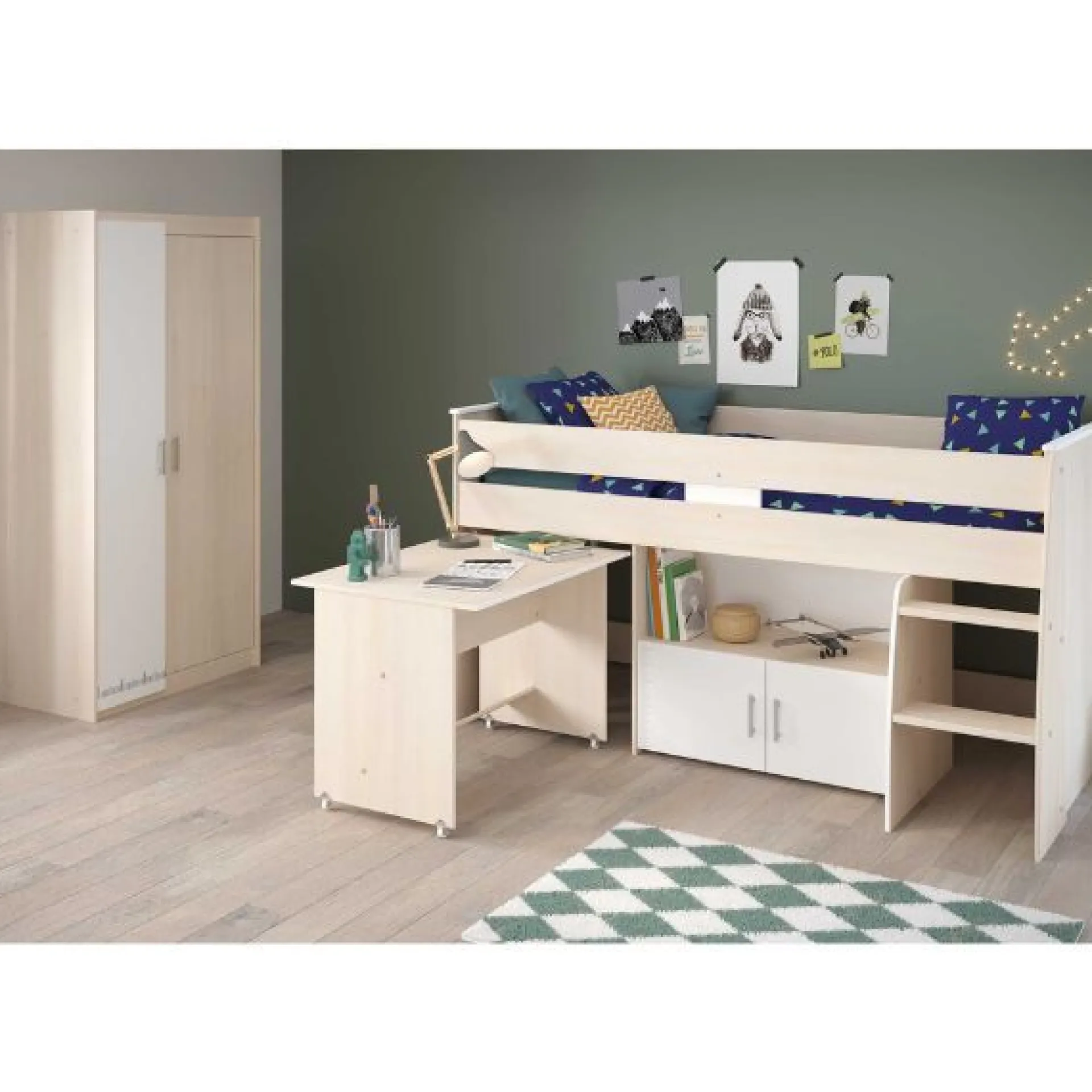 Kinder Parisot Kinderzimmerkombination Charly 90x200 | Halbhohes Bett und Kleiderschrank