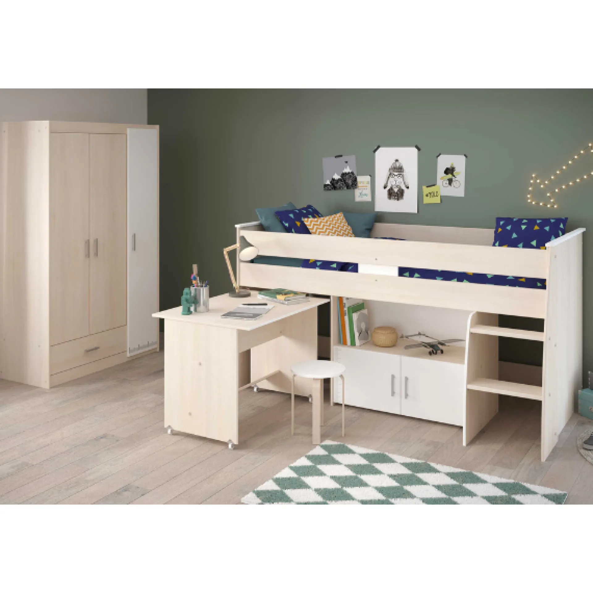 Kinder Parisot Kinderzimmerkombination Charly 90x200 | Halbhohes Bett und Kleiderschrank