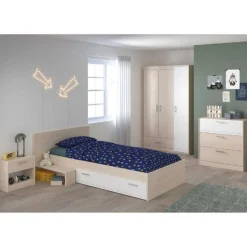 Kinder Parisot Kinderzimmerkombination Charly 90x200 | Kinderbett, Nachttisch, Kleiderschrank, Kommode