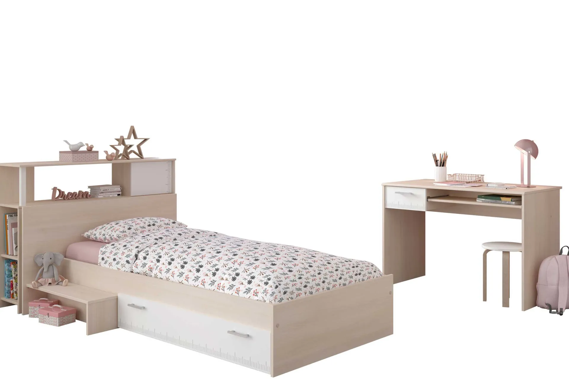 Kinder Parisot Kinderzimmerkombination Charly 90x190 | Kinderbett, Rückenteil, Schreibtisch