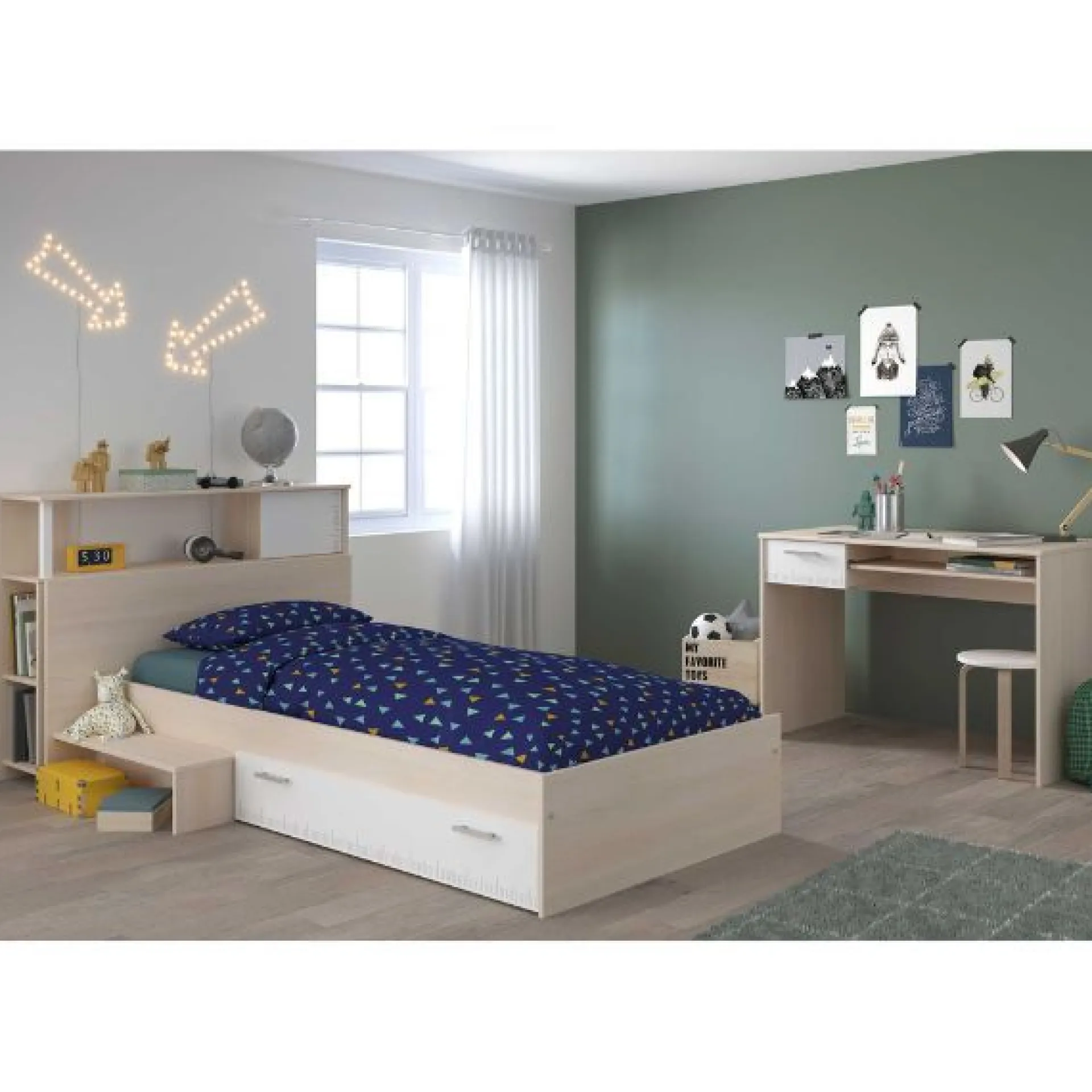 Kinder Parisot Kinderzimmerkombination Charly 90x190 | Kinderbett, Rückenteil, Schreibtisch