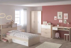 Kinder Parisot Kinderzimmerkombination Charly 90x200 | Kinderbett, Rückwand, Nachttisch, Kleiderschrank, Kommode, Schreibtisch