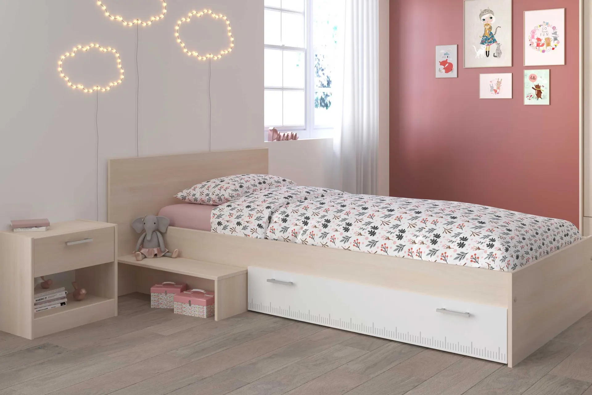 Kinder Parisot Kinderzimmerkombination Charly 90x200 | Kinderbett, Nachttisch