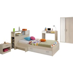 Kinder Parisot Kinderzimmerkombination Charly 90x200 | Kinderbett, Rückenteil, Nachttisch, Kleiderschrank, Schreibtisch