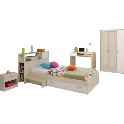 Kinder Parisot Kinderzimmerkombination Charly 90x200 | Kinderbett, Rückenteil, Nachttisch, Kleiderschrank, Schreibtisch