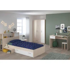Kinder Parisot Kinderzimmerkombination Charly 90x200 | Kinderbett, Rückenteil, Nachttisch, Kleiderschrank, Schreibtisch