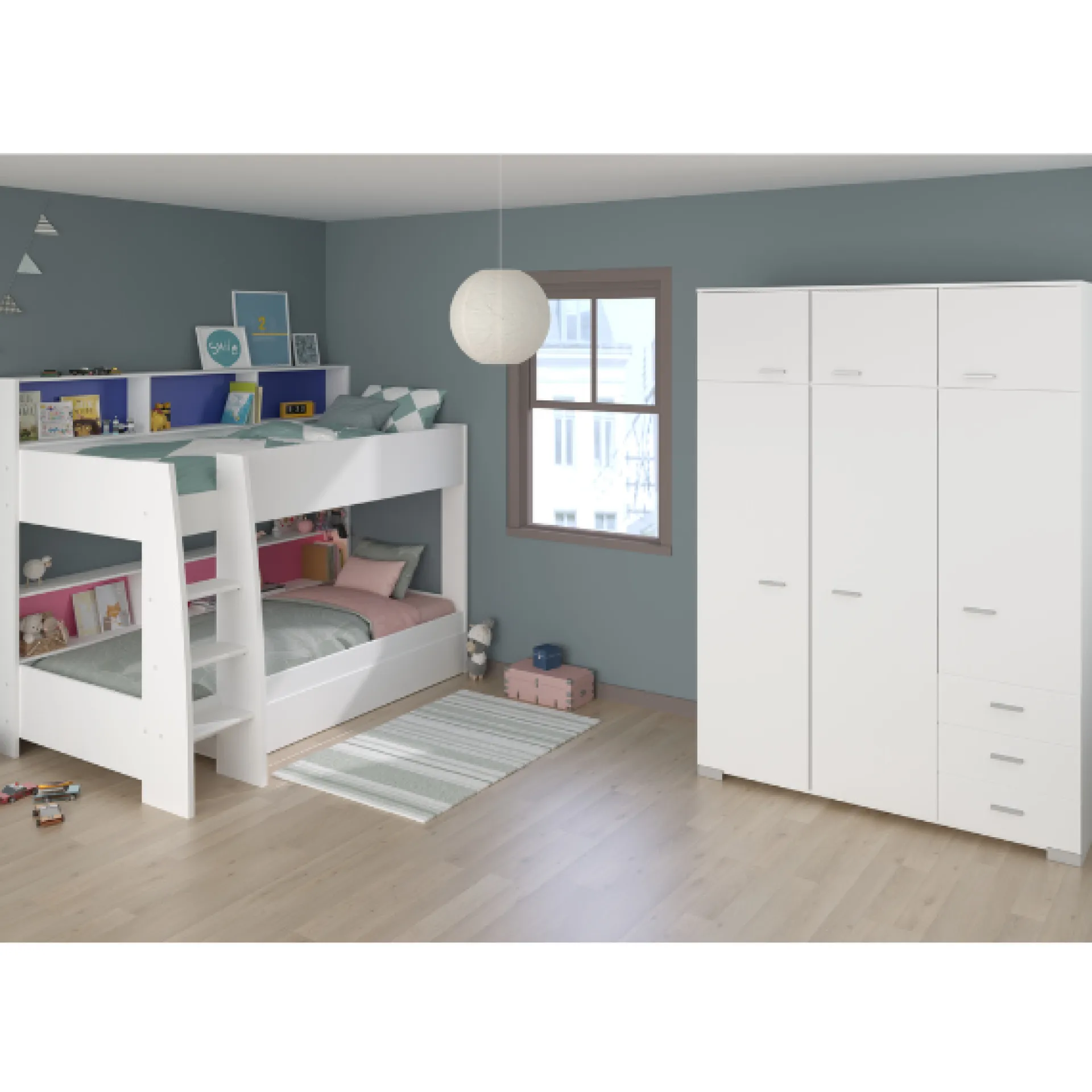 Kinder Parisot Kinderzimmerkombination Leo/Galaxy | Etagenbett, Bett-Schubladen-Set, Kleiderschrank