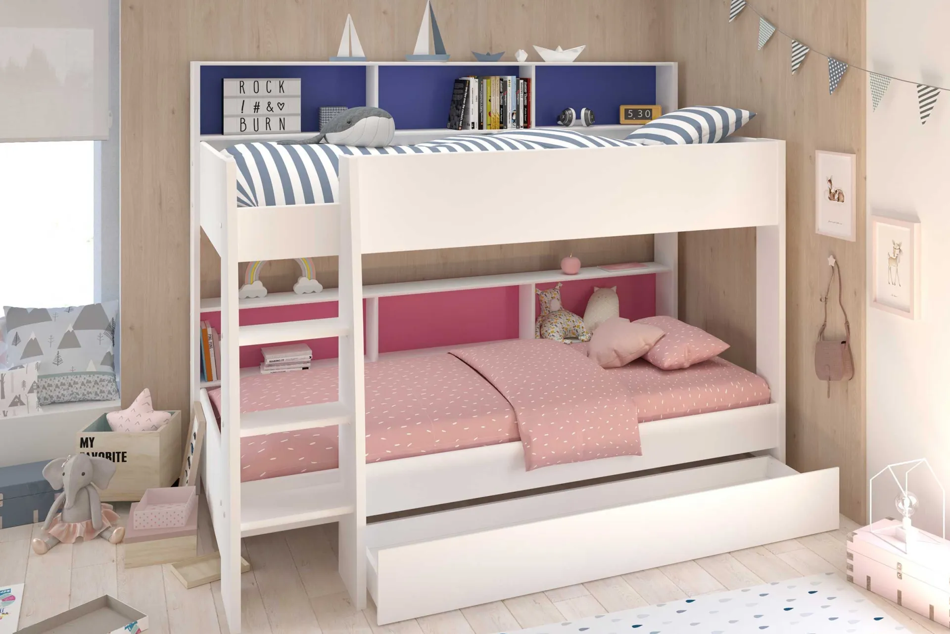 Kinder Parisot Kinderzimmerkombination Leo/Galaxy | Etagenbett, Bett-Schubladen-Set, Kleiderschrank