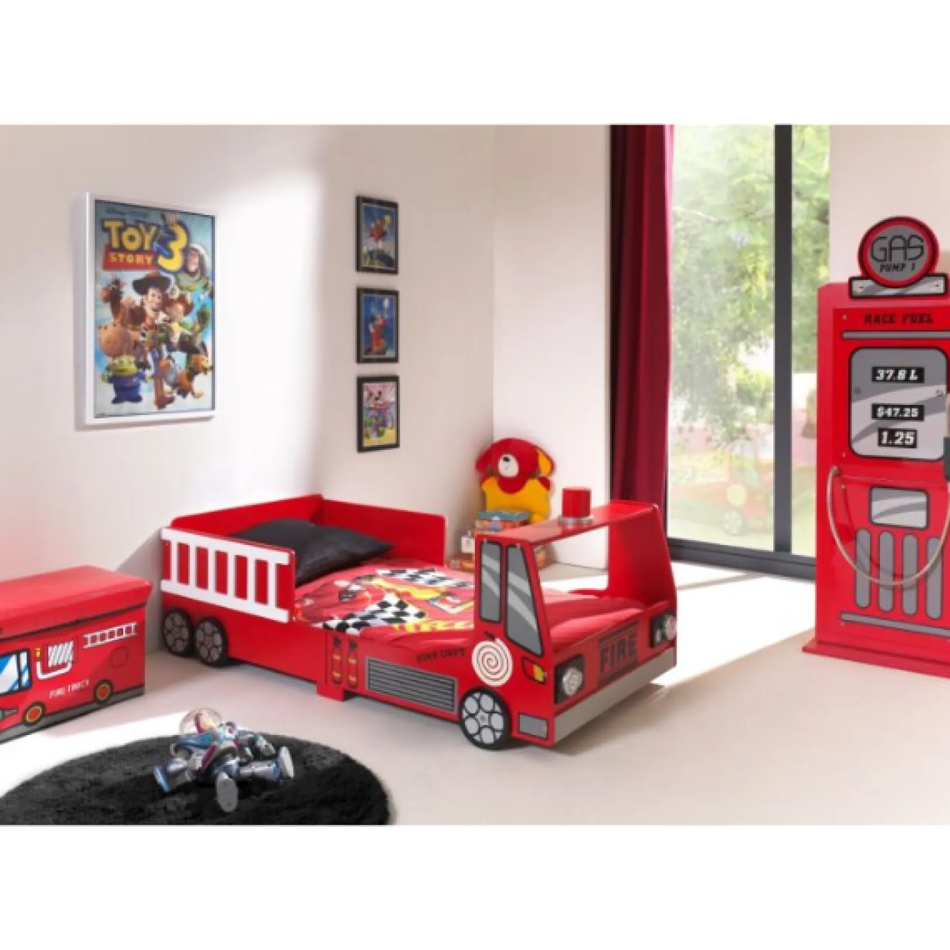 Kinderzimmer-Set Feuerwehr - Feuerwehrbett & Kleiderschrank - MDF/rot