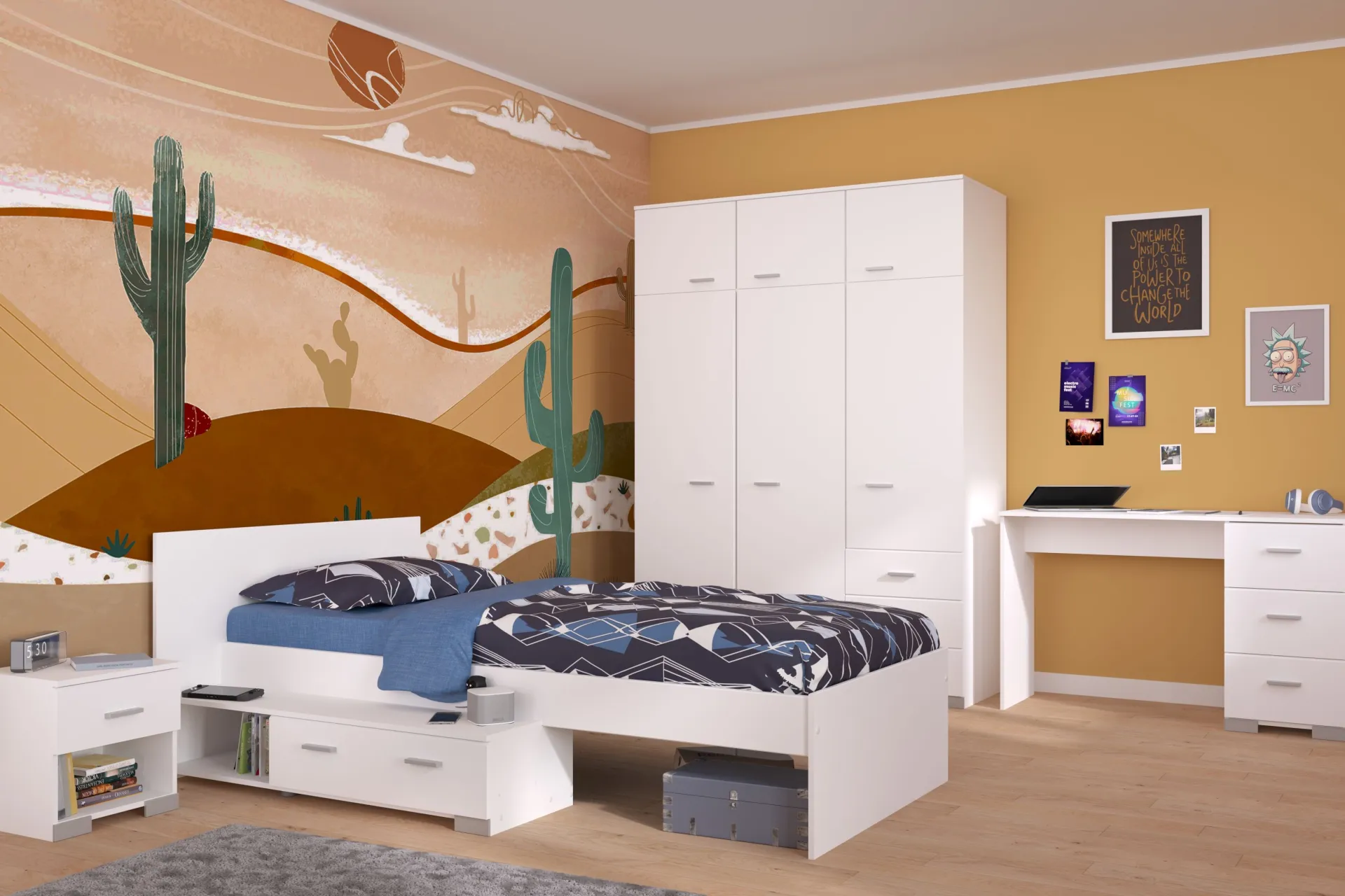 Kinder Parisot Kinderzimmer-Set Galaxy | Einzelbett, Schreibtisch, Kleiderschrank, Nachttisch |