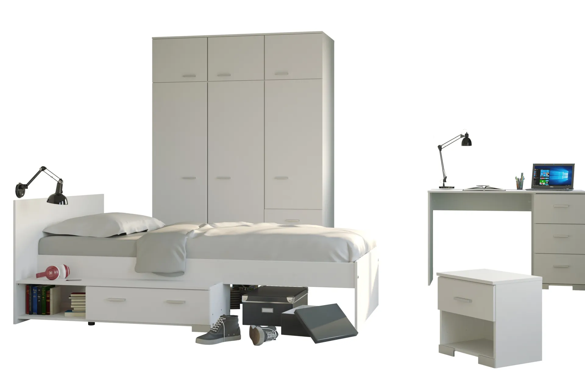Kinder Parisot Kinderzimmer-Set Galaxy | Einzelbett, Schreibtisch, Kleiderschrank, Nachttisch |