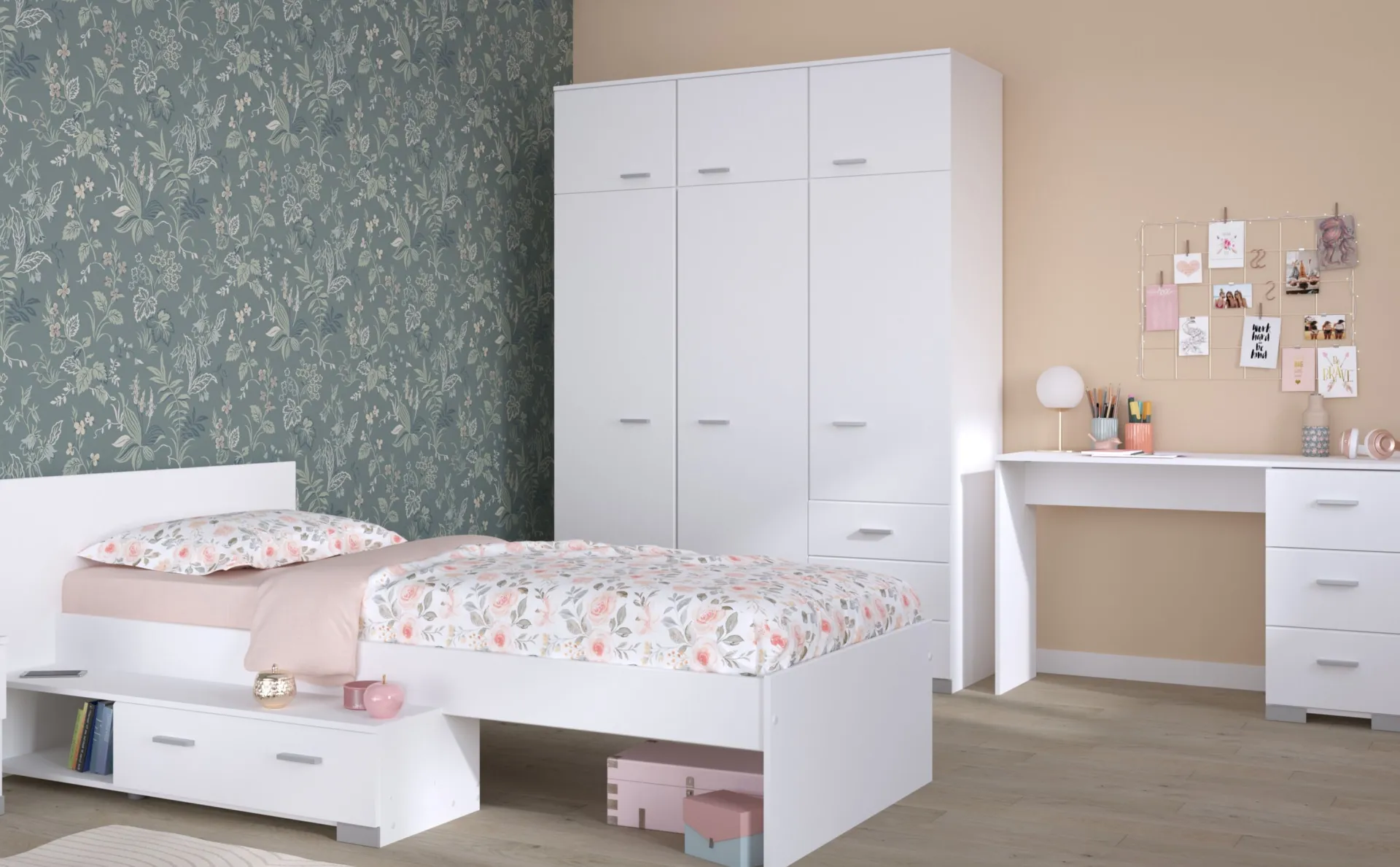 Kinder Parisot Kinderzimmer-Set Galaxy | Einzelbett, Schreibtisch, Kleiderschrank |
