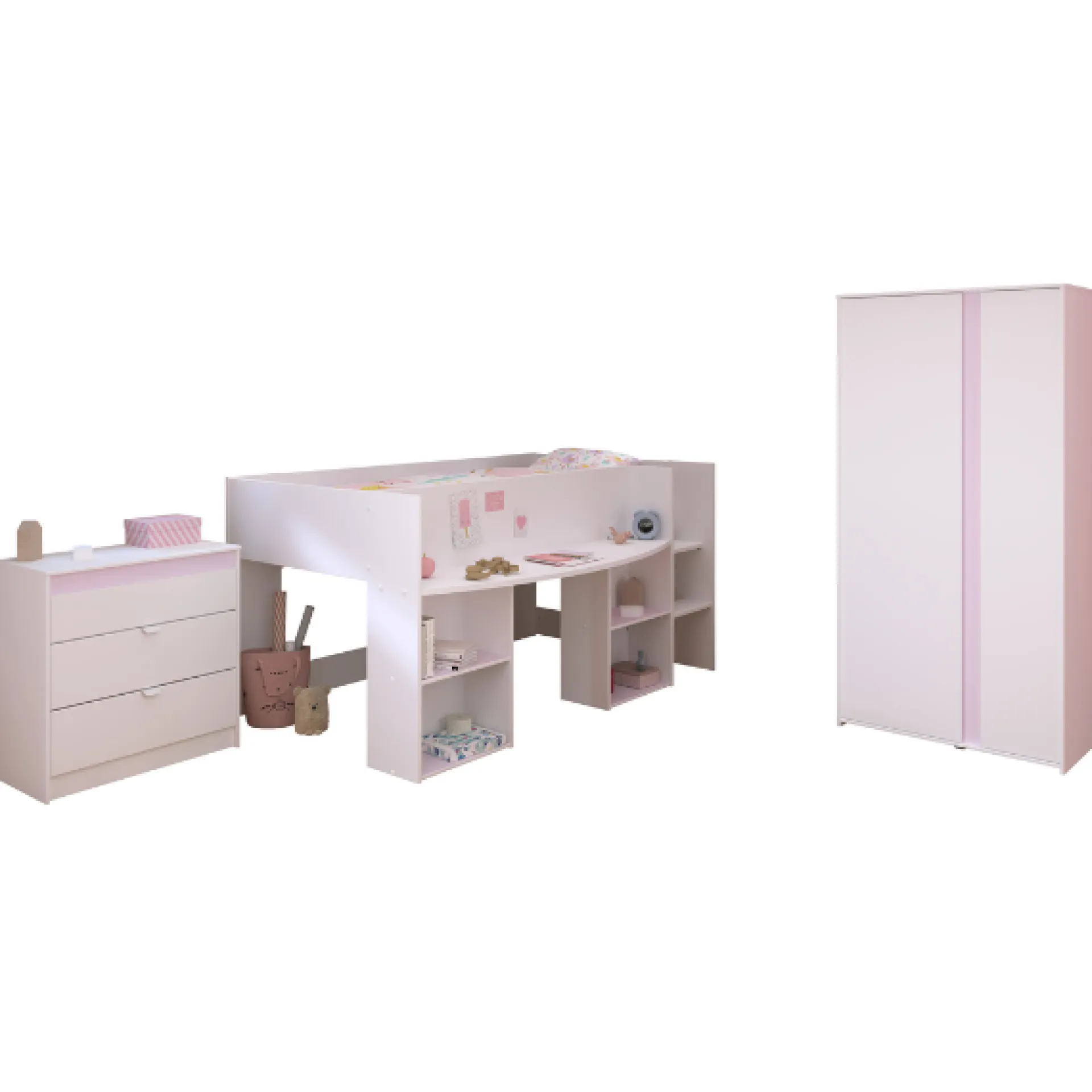 Kinder Parisot Kinderzimmer-Set Rue | Halbhochbett, Kleiderschrank, Kommode