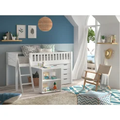 Kinderzimmer-Set Scott - Halbhochbett, Kommode & Schreibtisch - Weiß