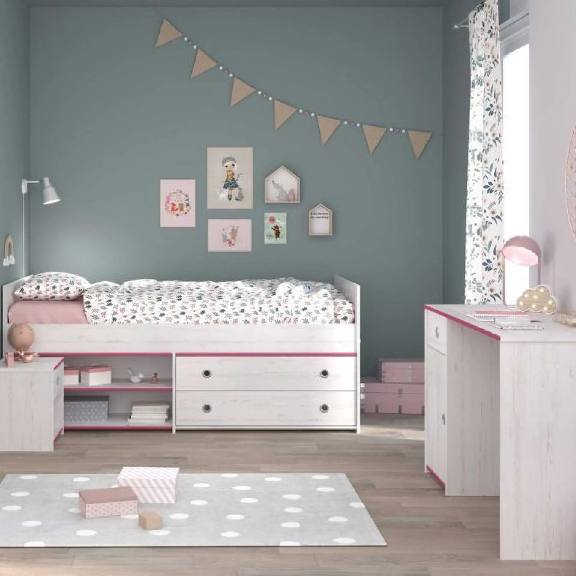 Kinder Parisot Kinderzimmer-Set Smoozy | Kabinenbett, Schreibtisch und Nachttisch |