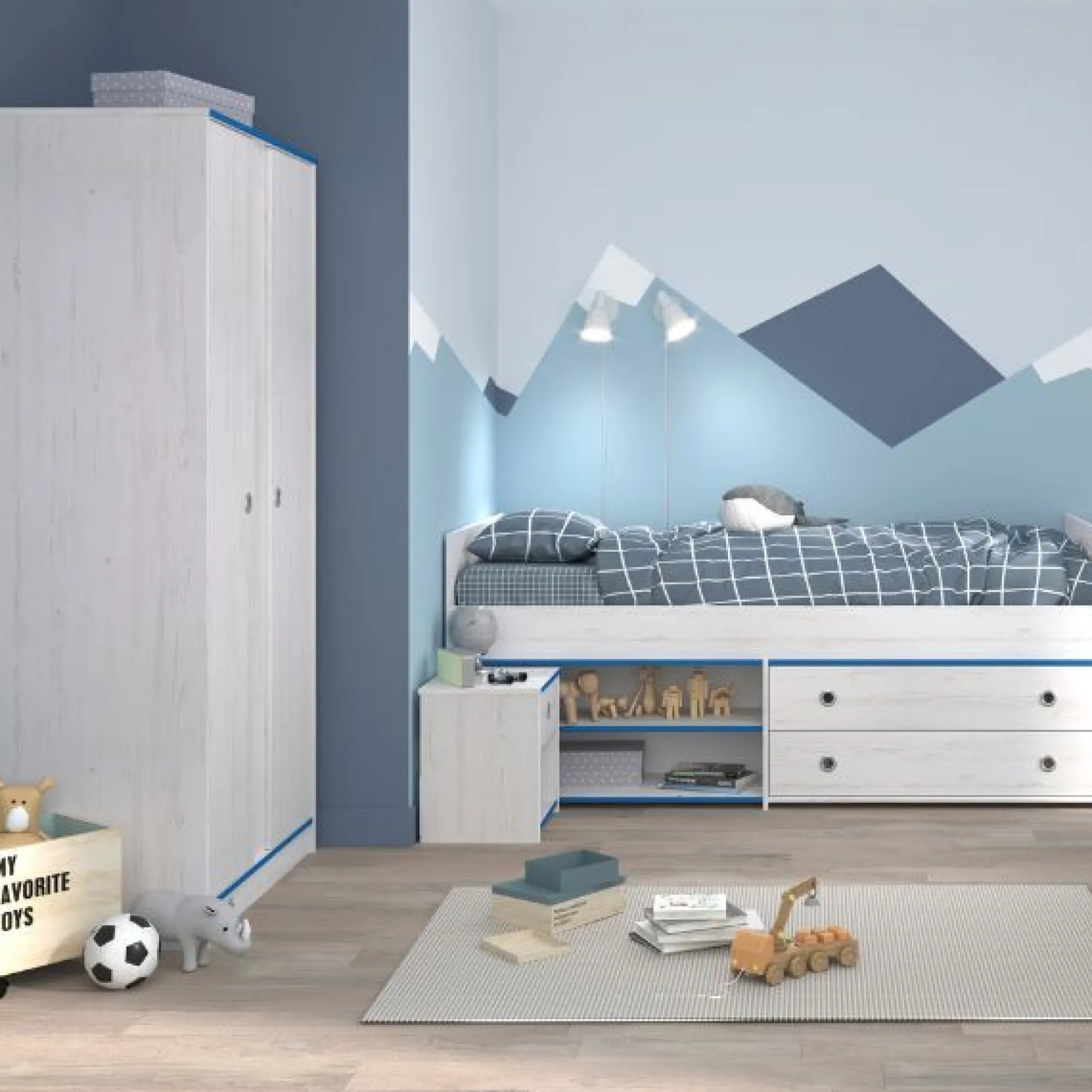 Kinderzimmer-Set Smoozy | Kinderbett, Kleiderschrank und Nachttisch | Weiß