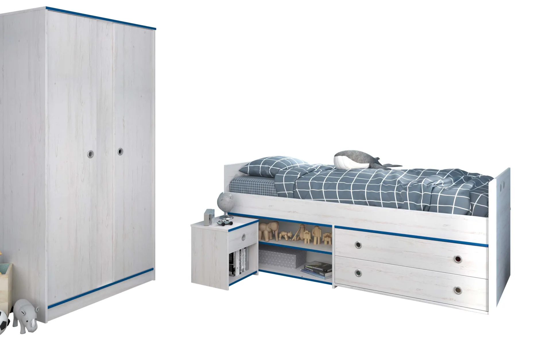 Kinderzimmer-Set Smoozy | Kinderbett, Kleiderschrank und Nachttisch | Weiß