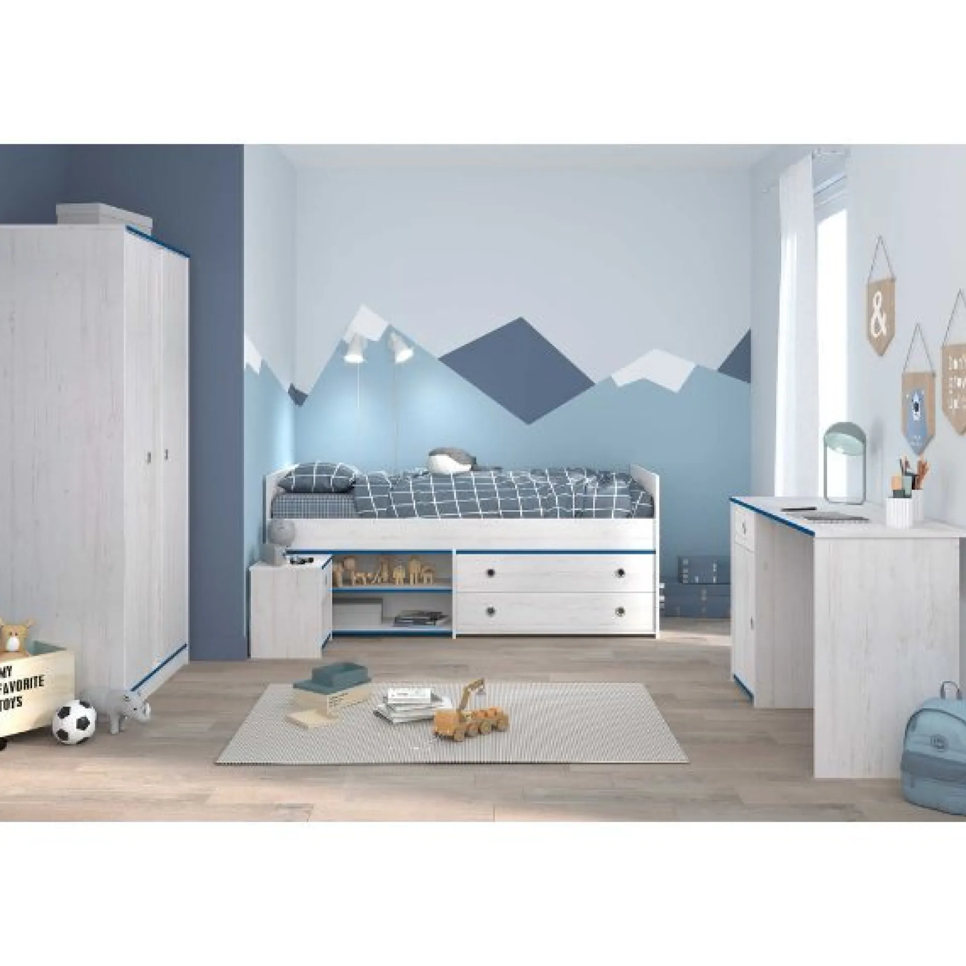 Kinder Parisot Kinderzimmer-Set Smoozy | Kinderbett, Schreibtisch, Nachttisch, Kleiderschrank |