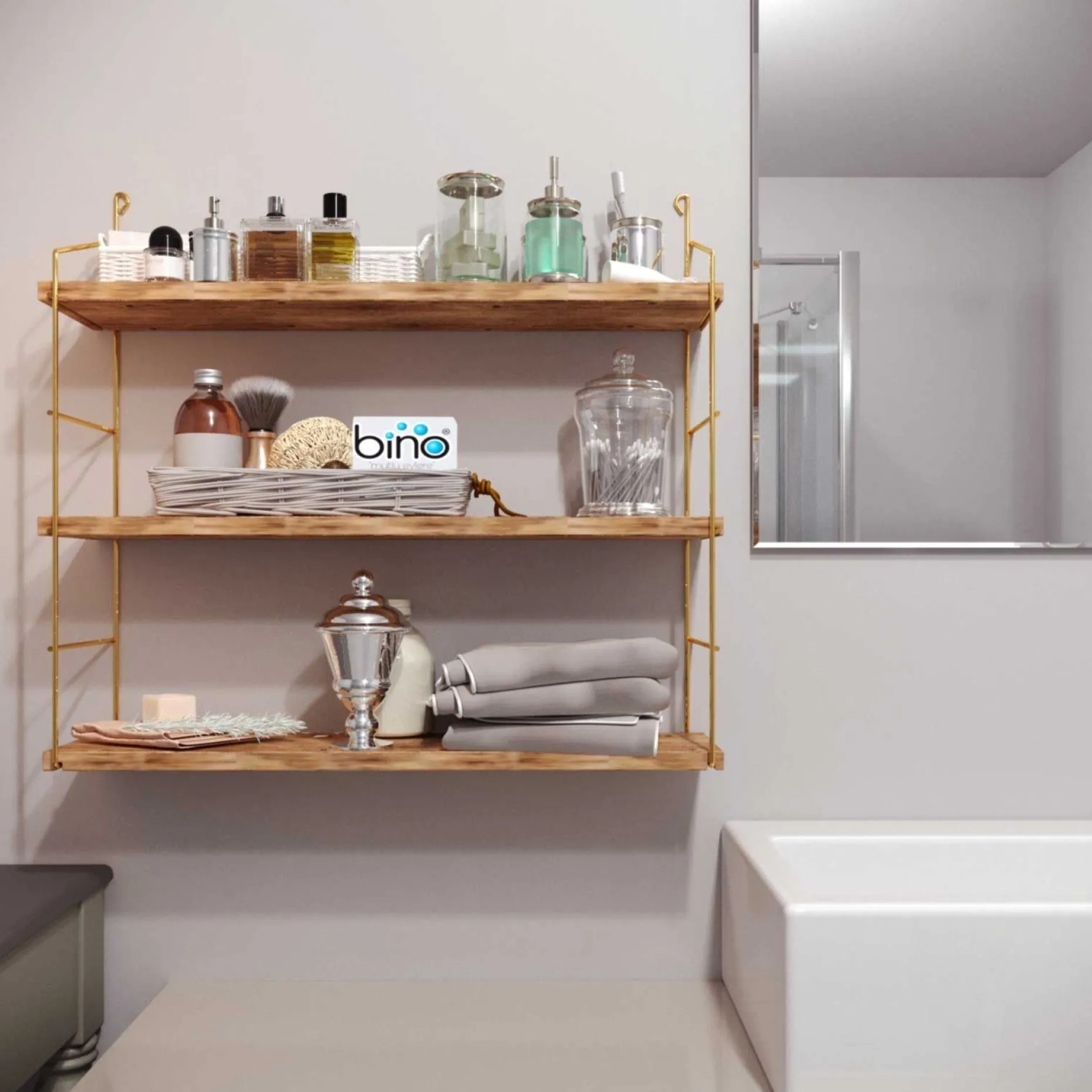 Kitaplık Wandregal | HOLZ | Gold, Braun