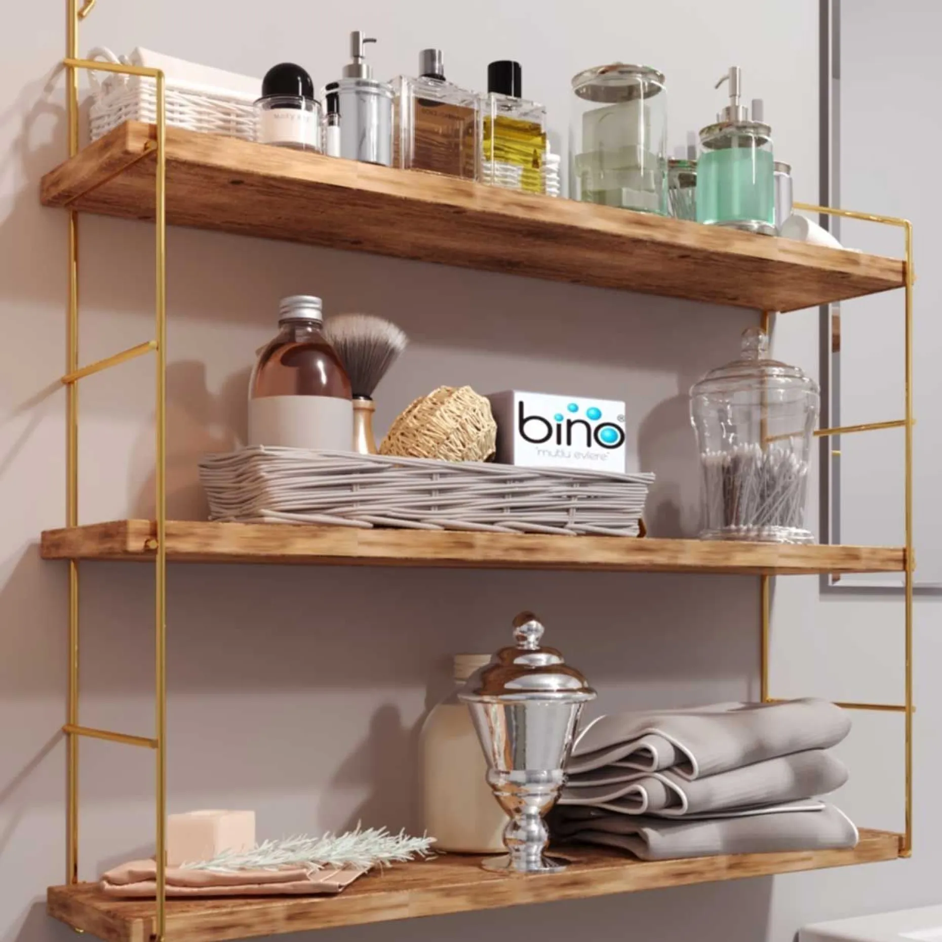 Kitaplık Wandregal | HOLZ | Gold, Braun