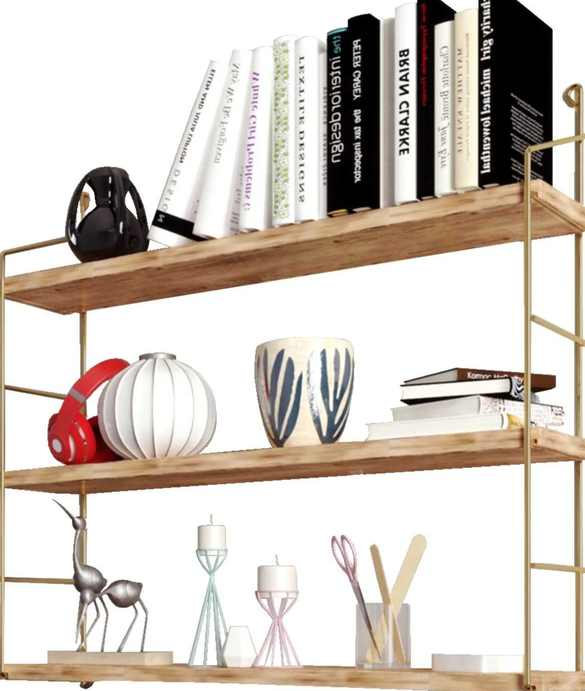 Kitaplık Wandregal | HOLZ | Gold, Braun