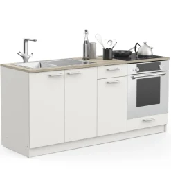 Kitchenette Chef - Oberschrank, Unterschränke für Backofen, Spüle und Kochfeld - Weiß/MDF