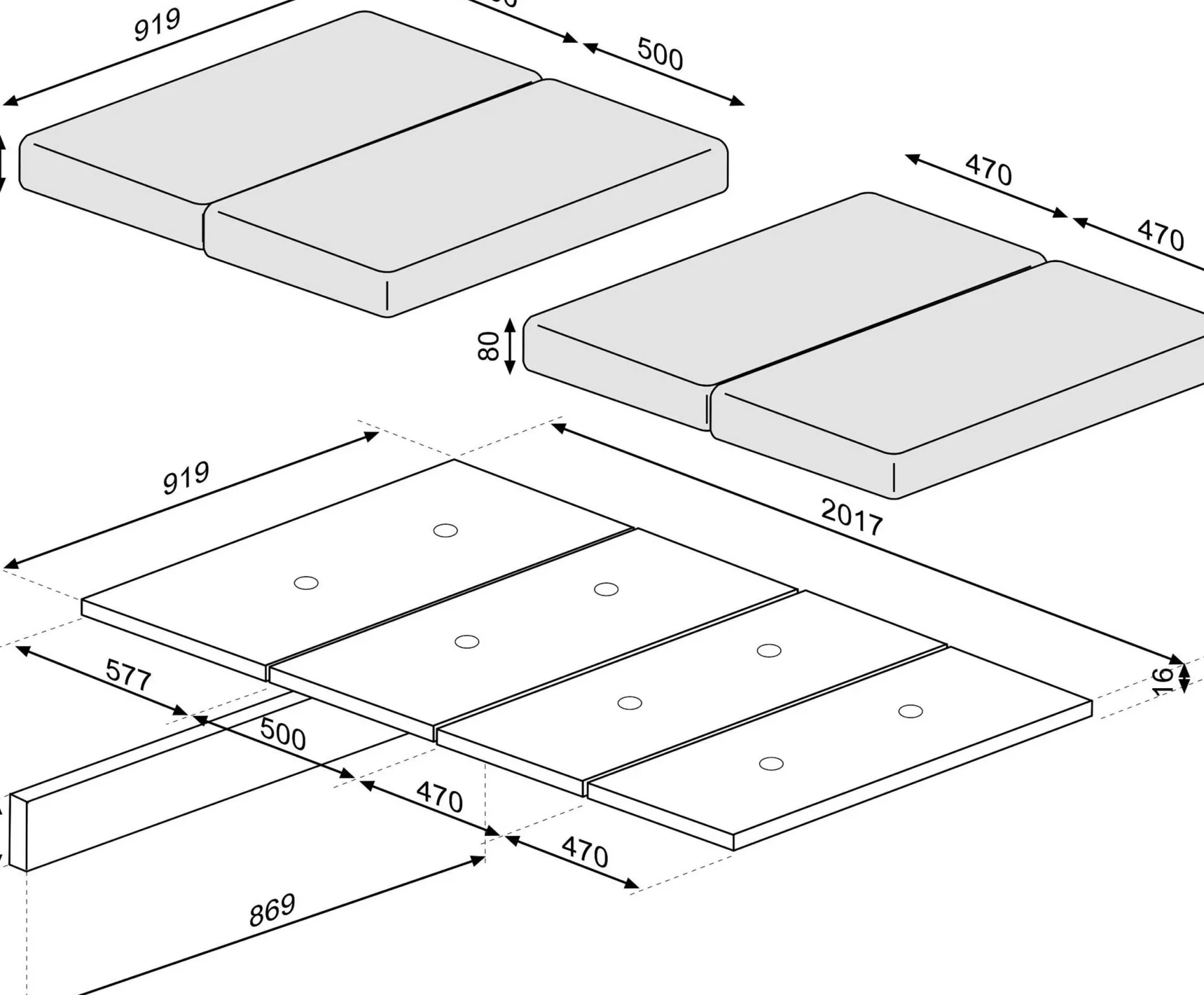 Klappbarer Lattenrost mit Sitzkissen für Hochbett Graham 90x200cm