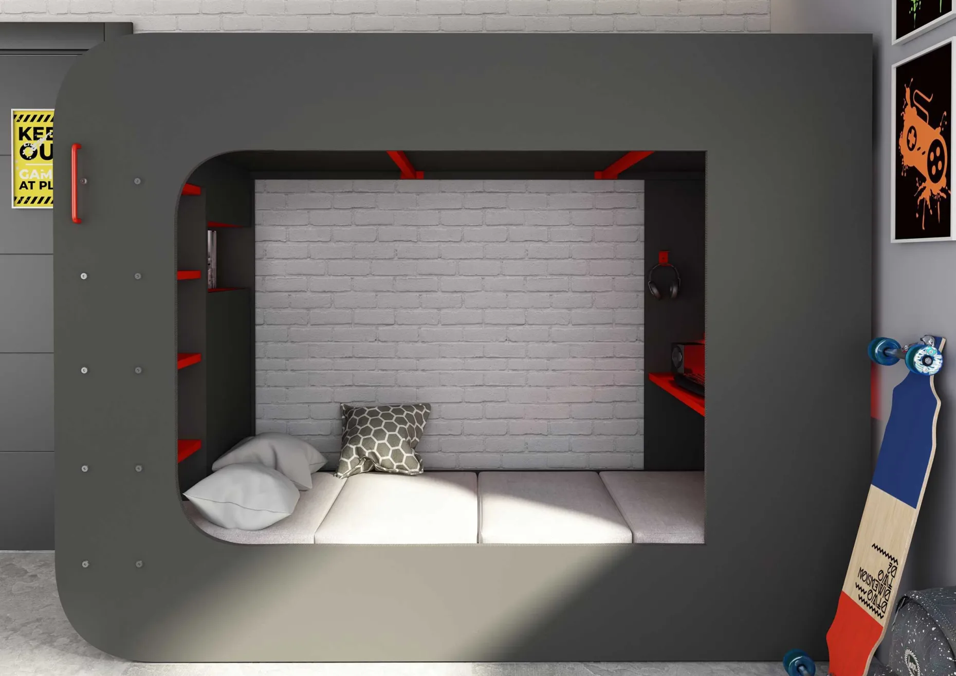 Klappbarer Lattenrost mit Sitzkissen für Hochbett Graham 90x200cm