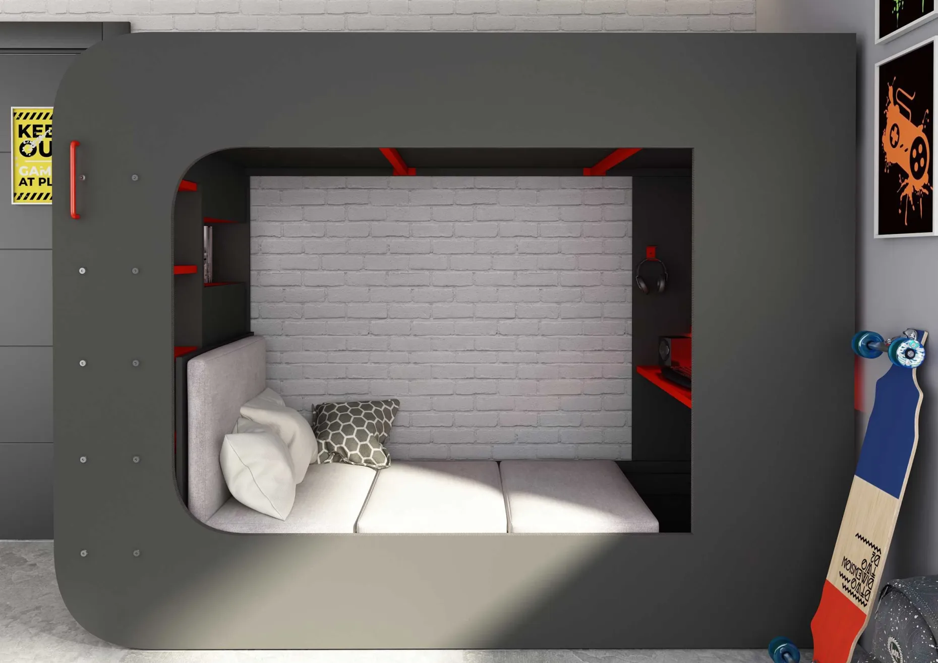 Klappbarer Lattenrost mit Sitzkissen für Hochbett Graham 90x200cm