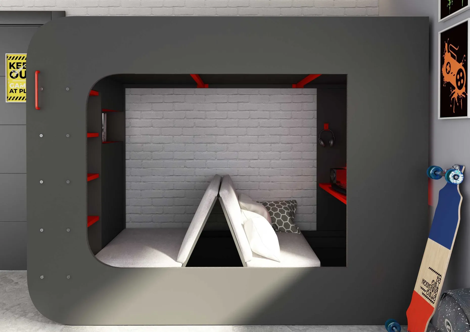 Klappbarer Lattenrost mit Sitzkissen für Hochbett Graham 90x200cm