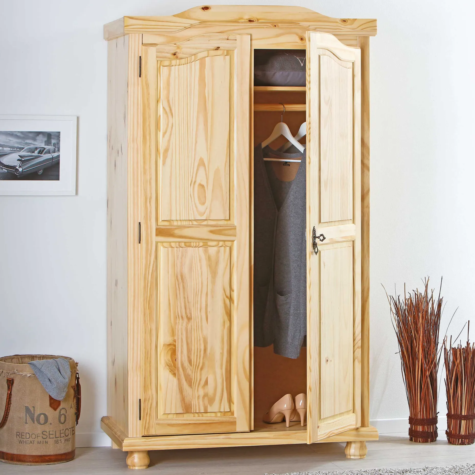 Kleiderschrank Bastian mit 2 Türen - Kieferholz