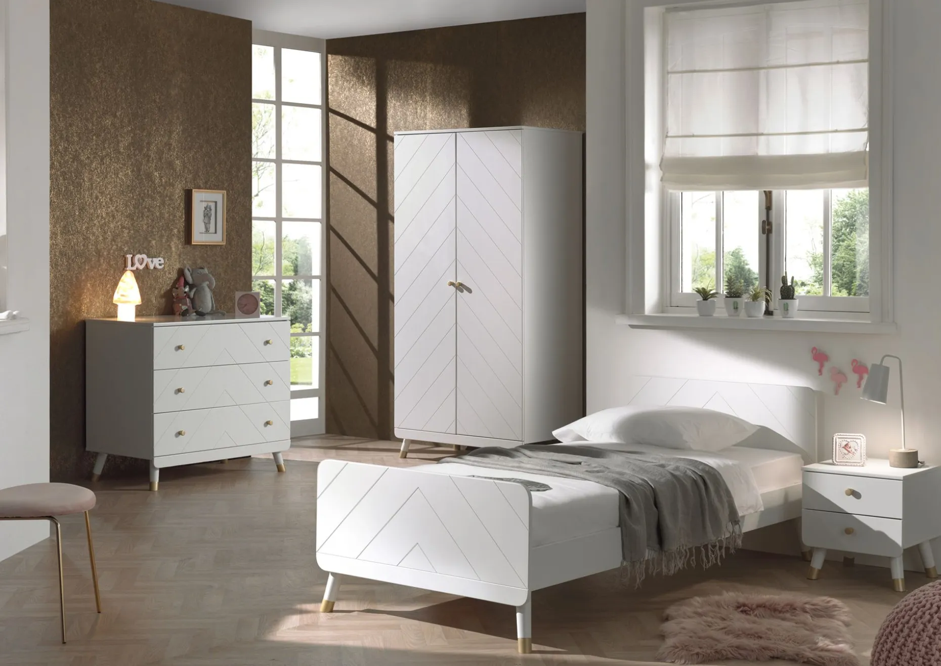 Kleiderschrank Billy 2 Türen MDF - weiß/gold