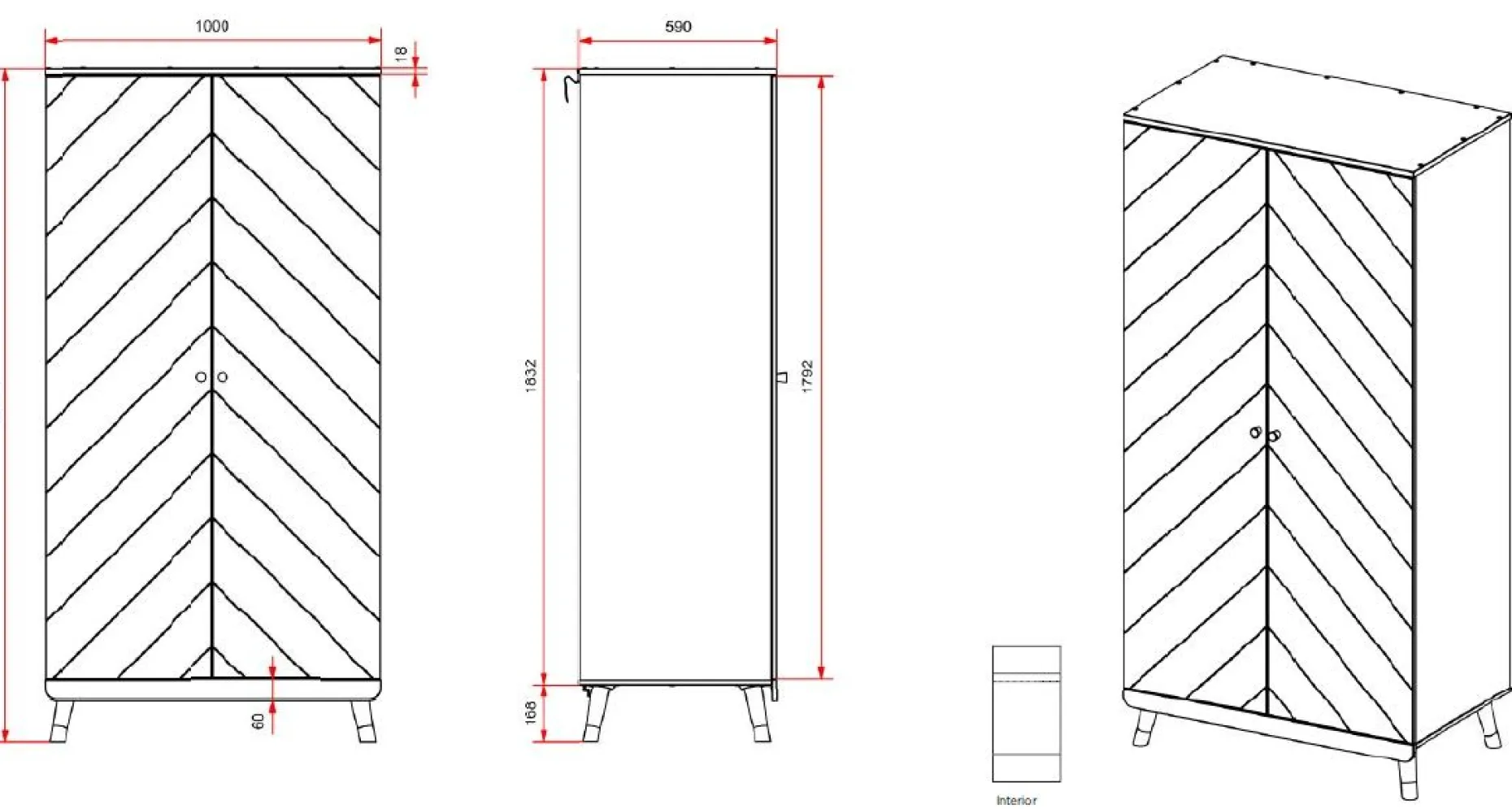 Kleiderschrank Billy 2 Türen MDF - weiß/gold