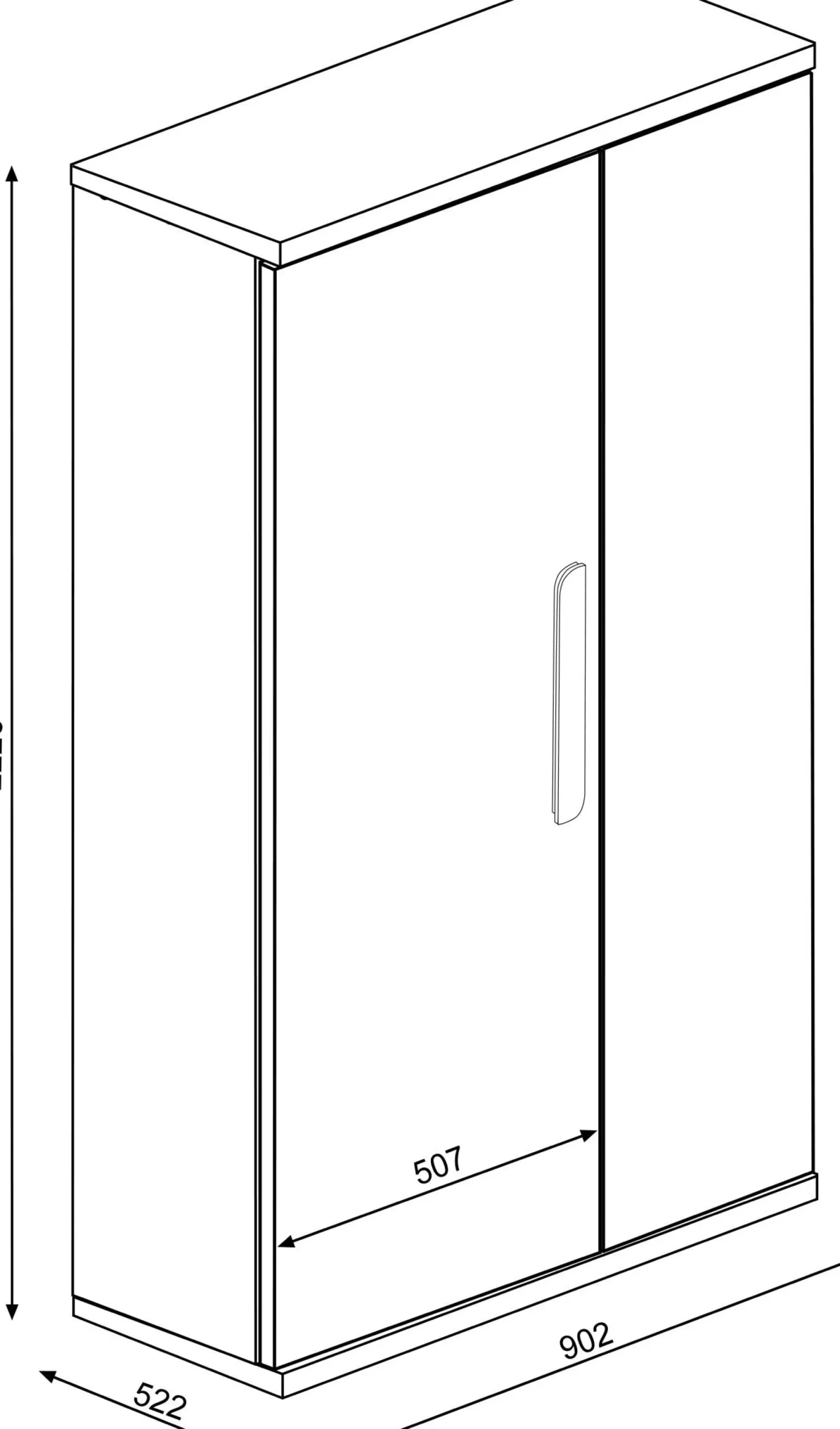 Kleiderschrank Bo0 mit Kleiderstange, länglichem Griff und 2 Einlegeböden - Kiefer/blau