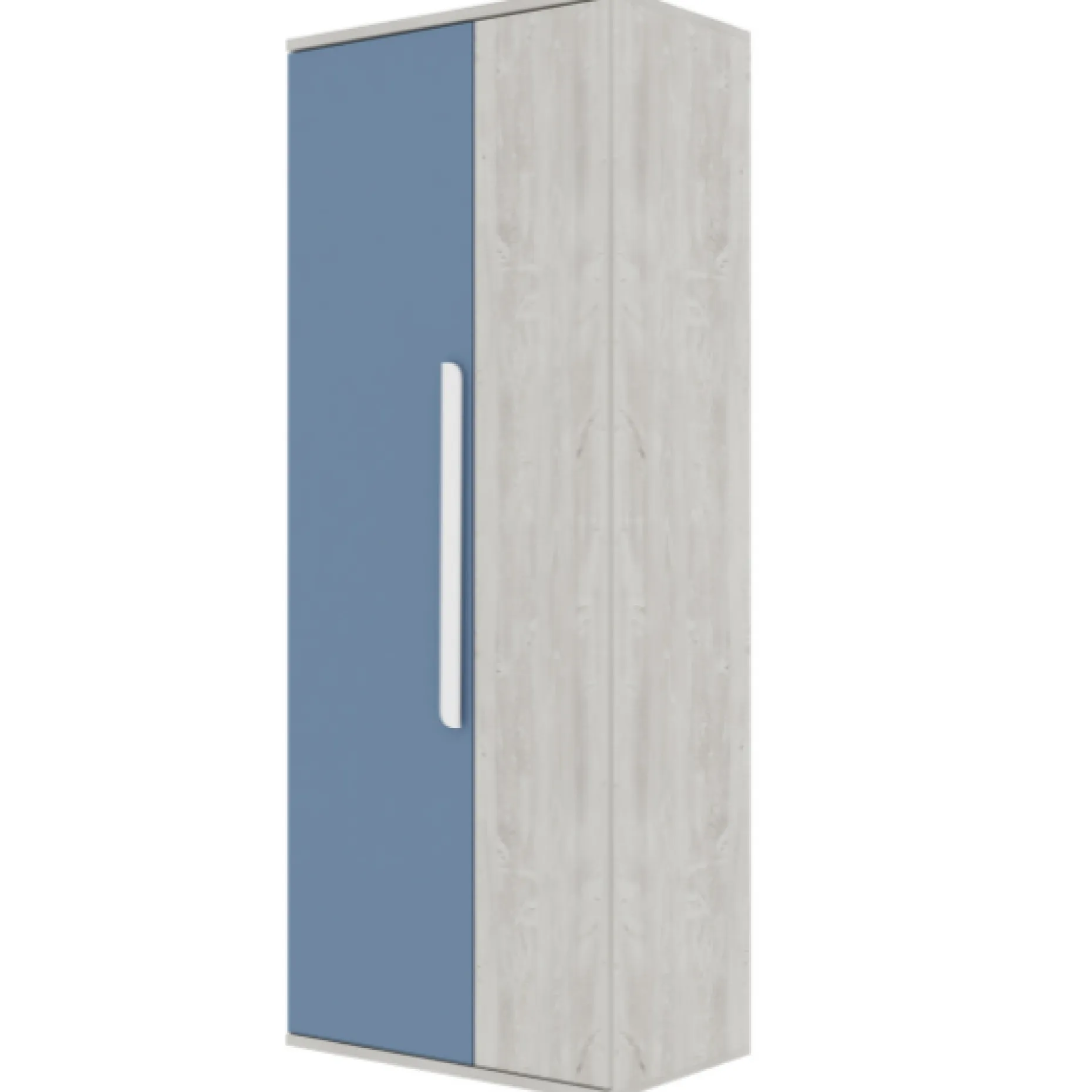 Kleiderschrank Bo0 mit Kleiderstange, länglichem Griff und 2 Einlegeböden - Kiefer/blau