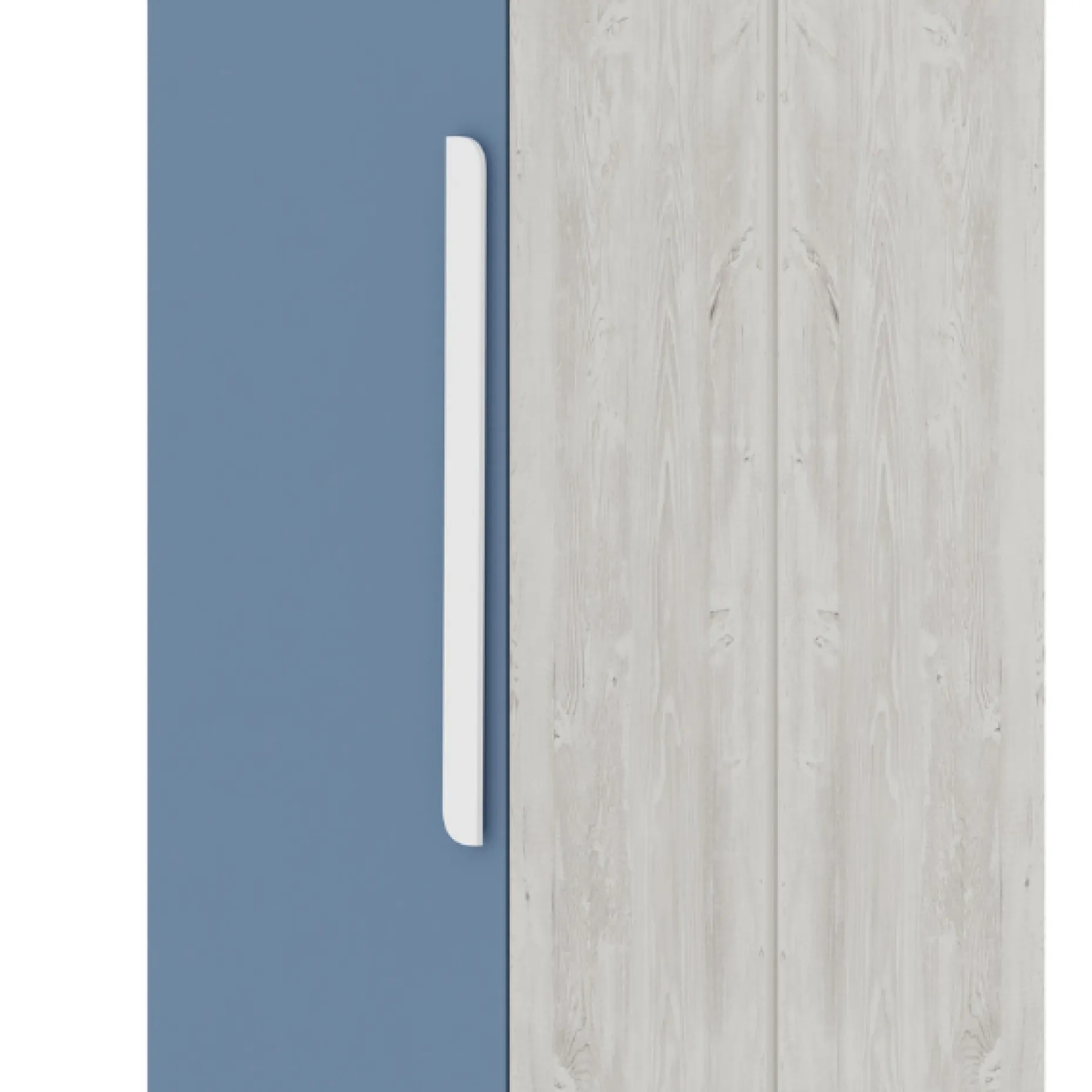 Kleiderschrank Bo0 mit Kleiderstange, länglichem Griff und 2 Einlegeböden - Kiefer/blau